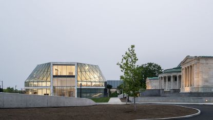 Buffalo AKG Art Museum opens, seen here part of exterior at dusk